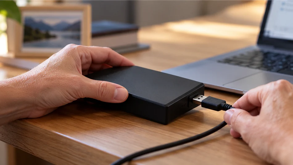 Disque dur externe : vérifiez la connexion du support ?